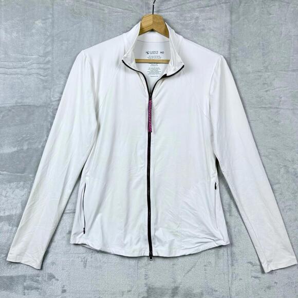 Carve Designs White Zip Jacket Size M Lightweight Stretchy Spandax USA Made Gym - Picture 1 of 9